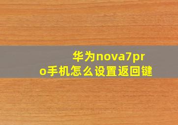 华为nova7pro手机怎么设置返回键