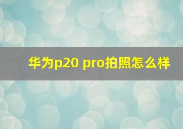 华为p20 pro拍照怎么样