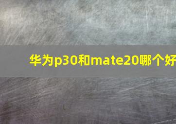 华为p30和mate20哪个好