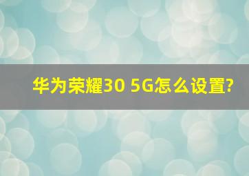 华为荣耀30 5G怎么设置?