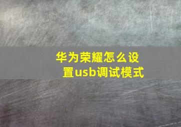 华为荣耀怎么设置usb调试模式