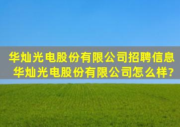 华灿光电股份有限公司招聘信息,华灿光电股份有限公司怎么样?