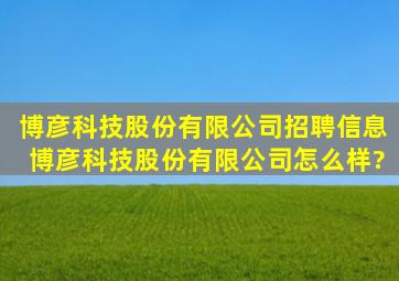 博彦科技股份有限公司招聘信息,博彦科技股份有限公司怎么样?