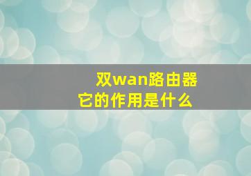 双wan路由器它的作用是什么、