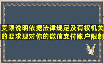 受限说明依据法律规定及有权机关的要求现对你的微信支付账户限制