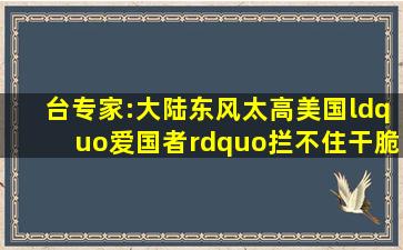 台专家:大陆东风太高,美国“爱国者”拦不住,干脆让它过去算了