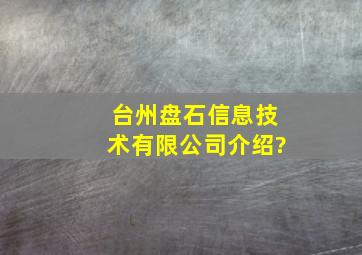 台州盘石信息技术有限公司介绍?