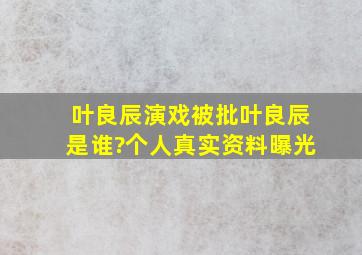 叶良辰演戏被批叶良辰是谁?个人真实资料曝光