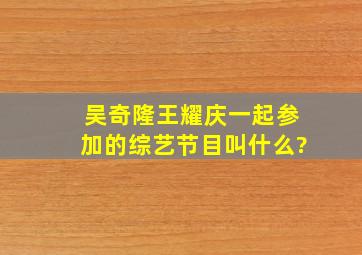 吴奇隆王耀庆一起参加的综艺节目叫什么?