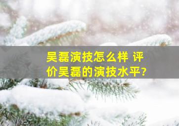 吴磊演技怎么样 评价吴磊的演技水平?