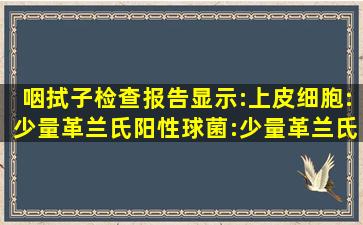 咽拭子检查报告显示:上皮细胞:少量。革兰氏阳性球菌:少量。革兰氏...