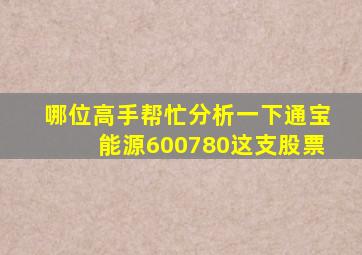 哪位高手帮忙分析一下通宝能源(600780)这支股票