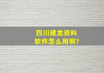 四川建龙资料软件怎么用啊?