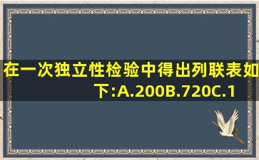 在一次独立性检验中,得出列联表如下:A.200B.720C.100D.180