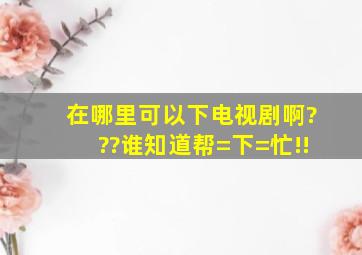 在哪里可以下电视剧啊???谁知道帮=下=忙!!