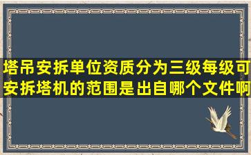 塔吊安拆单位资质分为三级,每级可安拆塔机的范围是出自哪个文件啊