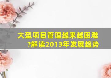 大型项目管理越来越困难?解读2013年发展趋势