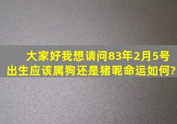 大家好,我想请问83年2月5号出生应该属狗还是猪呢,命运如何?