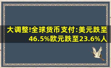 大调整!全球货币支付:美元跌至46.5%,欧元跌至23.6%,人民币呢