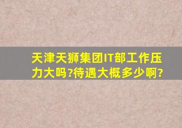 天津天狮集团IT部工作压力大吗?待遇大概多少啊?