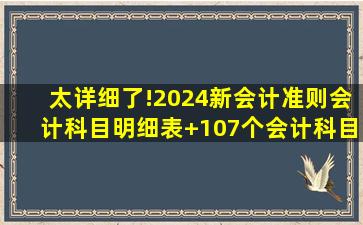 太详细了!2024新会计准则(会计科目明细表)+107个会计科目详解及报表对...