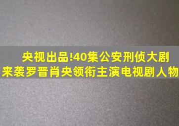 央视出品!40集公安刑侦大剧来袭,罗晋肖央领衔主演电视剧人物