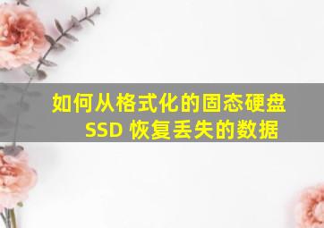 如何从格式化的固态硬盘 (SSD) 恢复丢失的数据