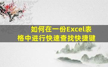 如何在一份Excel表格中进行快速查找,快捷键