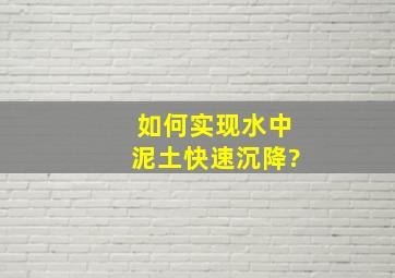 如何实现水中泥土快速沉降?