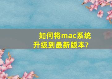 如何将mac系统升级到最新版本?