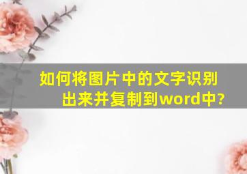 如何将图片中的文字识别出来并复制到word中?