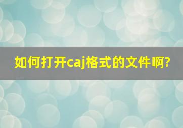 如何打开caj格式的文件啊?