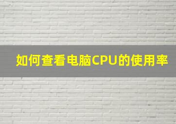 如何查看电脑CPU的使用率