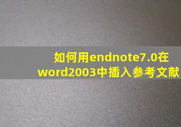 如何用endnote7.0在word2003中插入参考文献