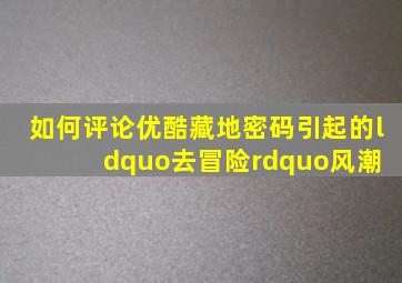 如何评论优酷《藏地密码》引起的“去冒险”风潮 