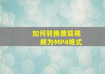 如何转换搜狐视频为MP4格式