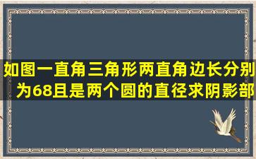 如图,一直角三角形两直角边长分别为6,8,且是两个圆的直径,求阴影部分...