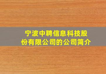 宁波中聘信息科技股份有限公司的公司简介