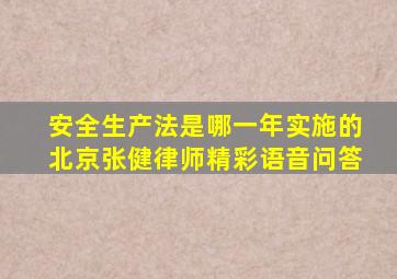 安全生产法是哪一年实施的北京张健律师精彩语音问答