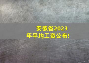 安徽省2023年平均工资公布!