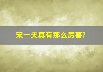 宋一夫真有那么厉害?