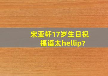 宋亚轩17岁生日祝福语太…?