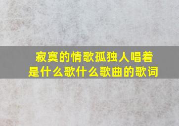 寂寞的情歌孤独人唱着是什么歌,什么歌曲的歌词