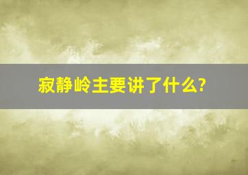 寂静岭主要讲了什么?