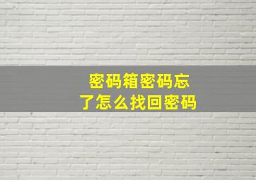 密码箱密码忘了怎么找回密码