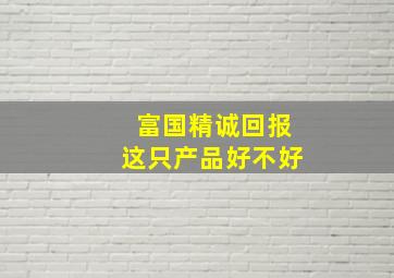 富国精诚回报这只产品好不好(