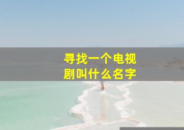 寻找一个电视剧叫什么名字