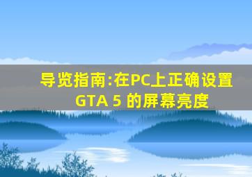 导览指南:在PC上正确设置 GTA 5 的屏幕亮度 