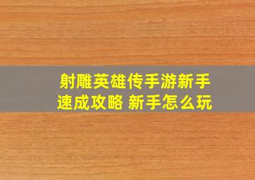 射雕英雄传手游新手速成攻略 新手怎么玩