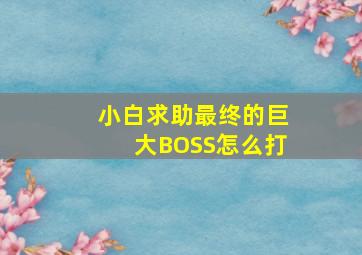 小白求助,最终的巨大BOSS怎么打